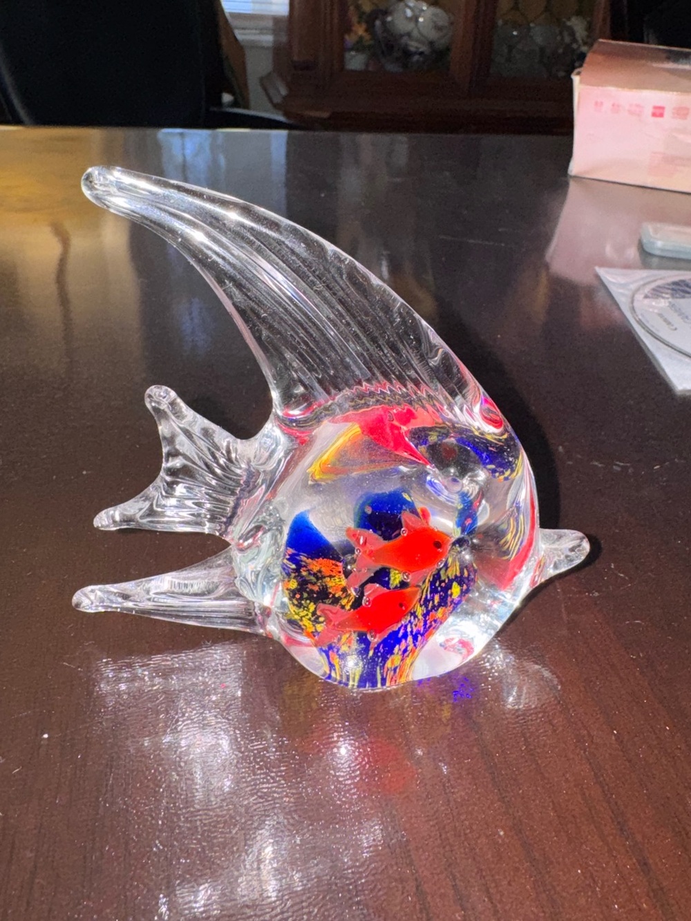 Vintage Blown Glass Fish Paperweight Figurine Clear w/ Goldfish Inside 5.5" High
